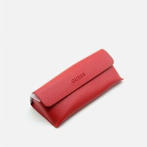 Guess Red Pebbled Leather Sunglass Case with Logo